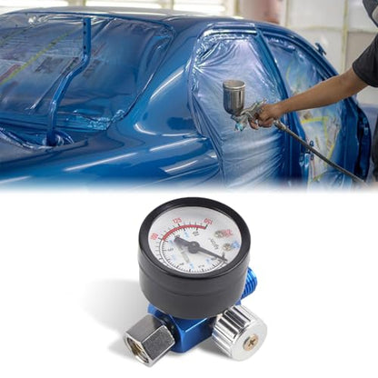 Flylin 1/4 Inch Spray Gun Air Inlet Pressure Regulator Valve with Gauge