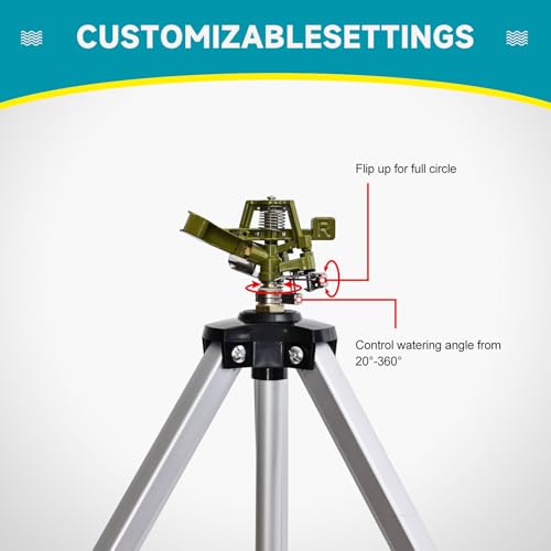Impact Sprinkler Head on Tripod Base, Heavy Duty Lawn Sprinklers, 360 Degree Large Area Irrigation, Metal Sprinkler Nozzle with Solid Alloy Metal Extension Legs (50in) - size: 50in