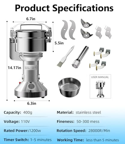 Electric Grain Mill 400g Flour Mill Home for Wheat Corn Rice Herbs Spices - size: 400g