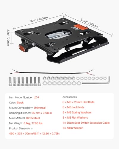 VEVOR Seat Suspension Kit Without Seat Slider Track, Universal Air Ride Seat Suspension for Zero Turn Lawn Mower, Adjustable Tractor Seat Suspension ‎Kit Compatible with Forklift, Bulldozers Seat - style: No Slide Rail/Spring