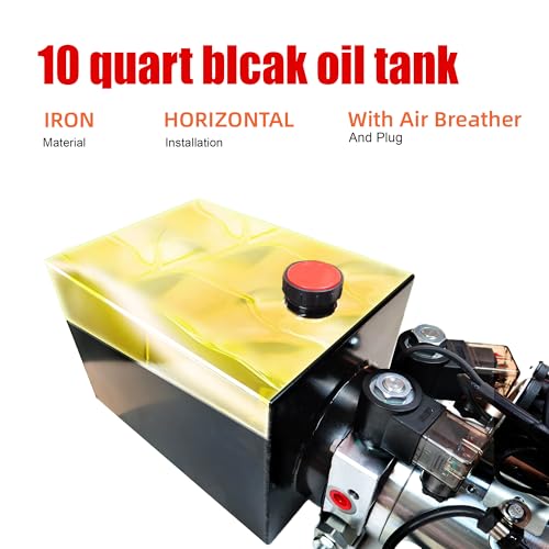 Single Acting Hydraulic Pump 10 Quart Hydraulic Power Units 12V DC Hydraulic Pump SAE#6 Connector for Dump Trailer Car Lifting