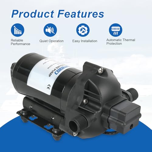 RV Water Pump, 115V AC 4.0 GPM 45 PSI, Self-Priming Diaphragm Pressure Pump - size: 4.0-115V-45