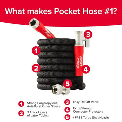 Pocket Hose 75 FT Silver Bullet 2.0 Hose, Turbo Shot Nozzle, Kink-Free - size: 75 FT