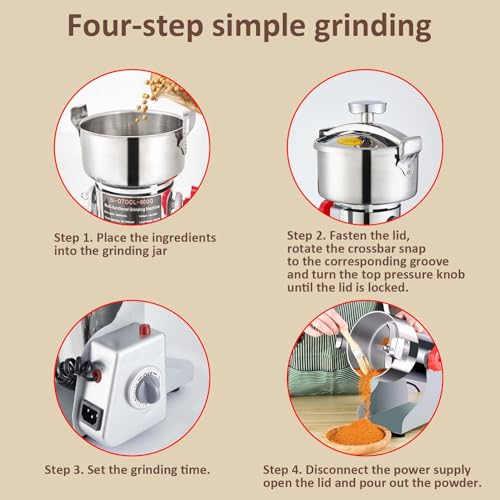 BI-DTOOL Electric Grain Mill Grinder 2000W Dry Material Grinding Machine 800g Stainless Steel Pulverizer 36000r/min High-speed Grain Mill 270° swingable Superfine powder for Home and Commercial 800g - size: 800g