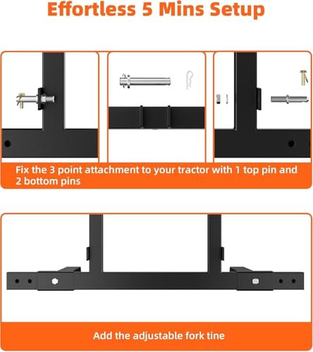 Heavy Duty 1500 LBS Capacity 3 Point Hitch Pallet Fork for Material Handling - Adjustable Pallet Fork Attachments for Category 1 Tractors
