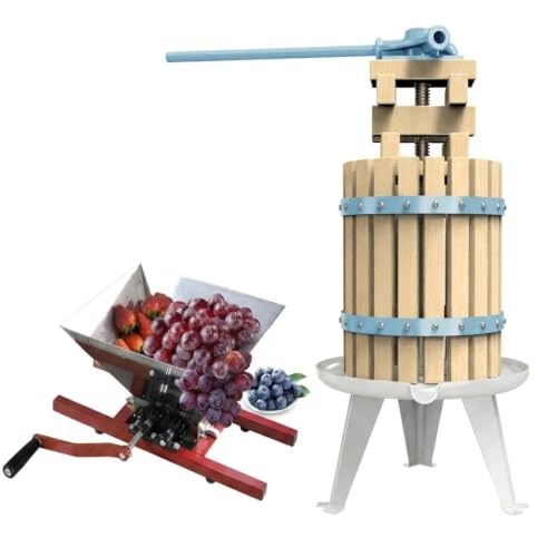 Fruit Apple Cider Wine Press-3.17 Gallon/12L- Solid Wood Basket with Grape Berry Wine Classic Crusher -7 Litre/1.8Gallon