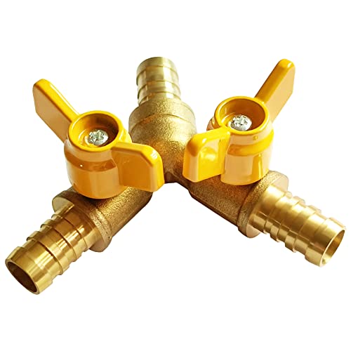 Uenede Brass 3/4 Inch Barb Ball Valve with 2-switch 3-way Y-shaped, 1PCS - size: 3/4"-1PCS