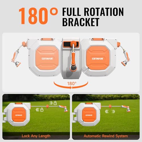 Retractable Garden Hose Reel 1/2 inch x 150 ft Wall Mounted - color: White, size: 1/2"-150FT