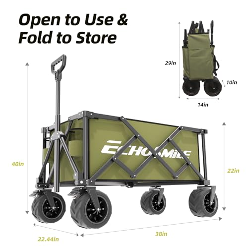 EchoSmile Wagons Carts Foldable Heavy Duty with 400Lbs Wt, 220L Cap, Green - color: Green-aw