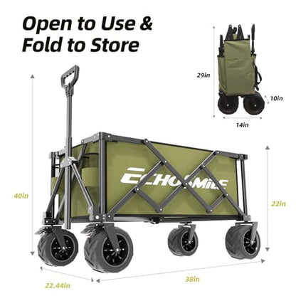 EchoSmile Wagons Carts Foldable Heavy Duty with 400Lbs Wt, 220L Cap, Green - color: Green-aw