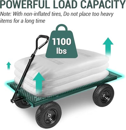 Taifa Heavy Duty Steel 1100 Lb Wagon Garden Carts with Removable Side Panels Turn Into Flatbed, All Terrain Utility Cart with 11.5" Tire, 180° Rotating Handle for Outdoor, Garden, Farm, Yard, Black - size: 1100LBS