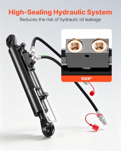 VEVOR Hydraulic Top Link Cat. 2-2 (11 in Stroke, 22-7/16 in to 33-7/16 in), Max 2900PSI Hydraulic Cylinder with 2 Hoses & G3/8" Check Valves for Tractors