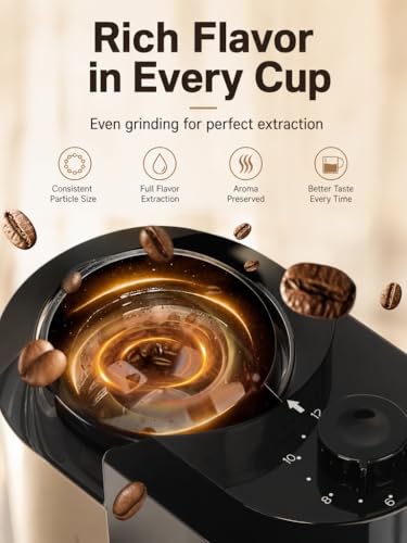 Coffee Grinder - Lonkion Electric Burr Coffee Grinder with 28 Grind Settings - Anti-Static Coffee Bean Grinder for Espresso, Drip, French Press - 2-12 Cup Adjustable - Stainless Steel - Gloss Black - color: Gloss Black