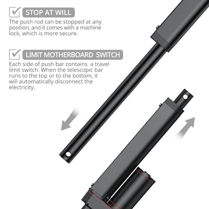 Justech 330LBS/1500N-6inch/150mm 12V Linear Actuator with Bracket, Black - size: 1500N 150mm