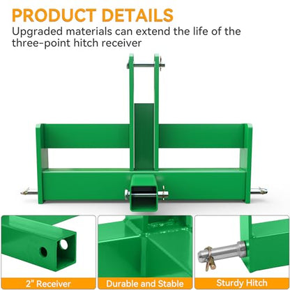 YINTATECH 3 Point Hitch Receiver with Suitcase Weight Brackets Category 1 - color: Green