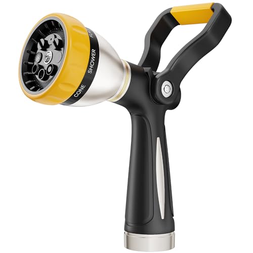 FANHAO Fireman Style Garden Hose Nozzle Heavy Duty Metal, 8 Spray Patterns - color: Yellow