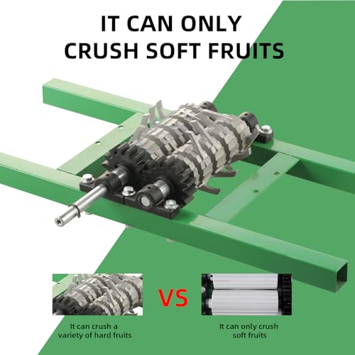 Master Manual Fruit Crusher, 7L/1.8 Gallon Capacity, Stainless Steel Construction, Green Frame, Wine and Apple Press with Juicing Roller