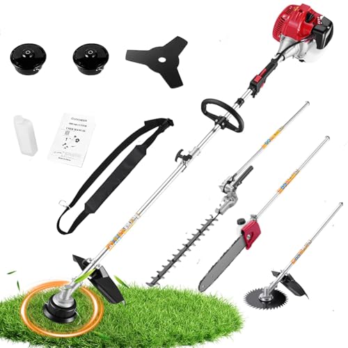 58CC 2-Cycle Gas Powered String Trimmer, 5-in-1 Multi-Function Weed Wacker - color: Red-1