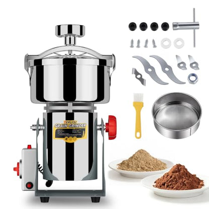 Grain Mill Grinder, 800g Electric Grain Mill for Flour, 3000W High-speed Wheat Grinder with Bottle-Cap Style Sealing Lid, 110V Commercial Powder Grinder for Dry Spice Bean Grains Coffee Pepper - size: 800G