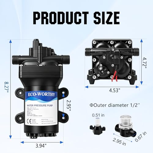 ECO-WORTHY 12V RV Water Pump, 3.5 GPM, 55 PSI, Self Priming Water Pump with Pressure Switch, 4-Chamber Fresh Water Pump for Boat Marine Camper Truck Shower Sprayer - color: Black 3