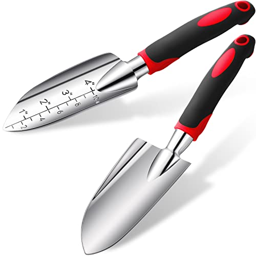 Honoson Garden Hand Trowel Transplant Trowel with Measurements Aluminum Alloy Planting Tools with Rubber Handle Small Gardening Hand Tools Shovels for Gardening Cultivating Transplanting Supplies - color: Red