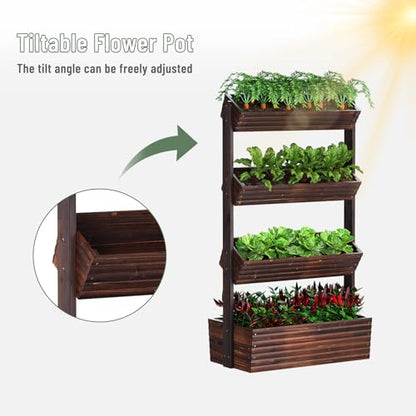4-Tier Vertical Wooden Raised Garden Bed, herb garden planter, Carbonized - color: Carbonized, size: 4-Tier
