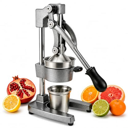 Jusfoouo Cast Iron Citrus Juicer with Stainless Steel Cup, Grey - color: Grey