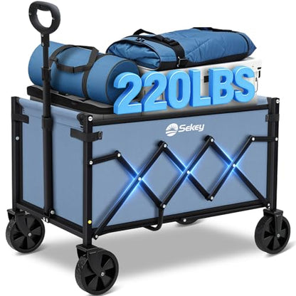Sekey Lightweight Collapsible Wagon, 220 lb Capacity, Quick-Fold Cart - color: Blue
