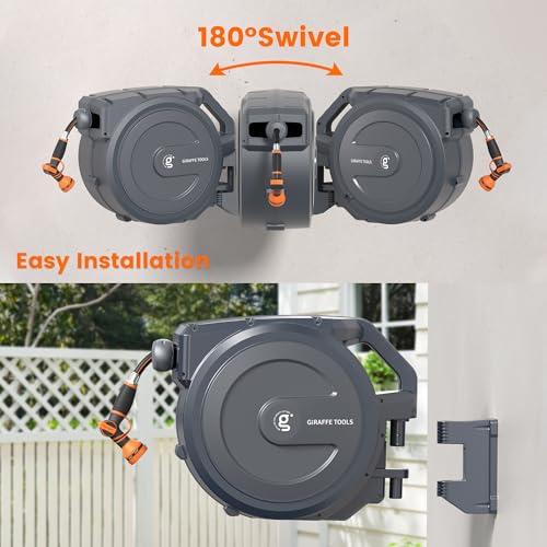 Giraffe Tools Retractable Hose Garden Reel 1/2"100FT Wall Mount Auto Rewind - size: 1/2 100FT