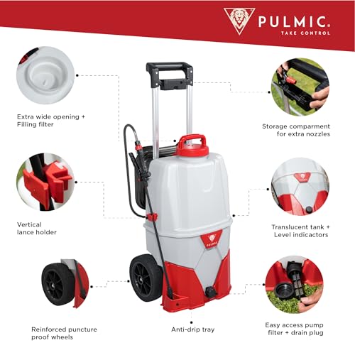 PULMIC Electric Sprayer Pegasus 35. 9.25-Gallon Cart Sprayer. 3 Application Speeds Up to 60 PSI Pressure. 18V Removable Lithium Battery. Up to 7 Hours of Autonomy. 20 ft Hose and Accessories Included - style: 9 Gal Cart Sprayer
