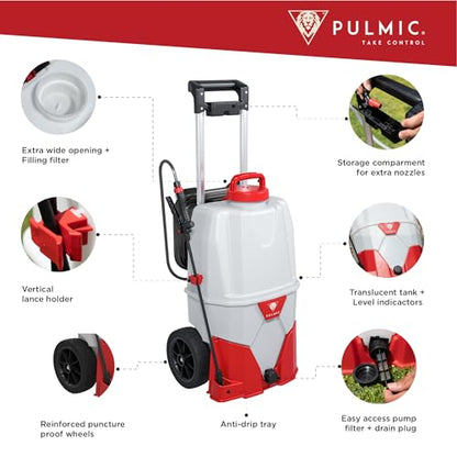 PULMIC Electric Sprayer Pegasus 35. 9.25-Gallon Cart Sprayer. 3 Application Speeds Up to 60 PSI Pressure. 18V Removable Lithium Battery. Up to 7 Hours of Autonomy. 20 ft Hose and Accessories Included - style: 9 Gal Cart Sprayer