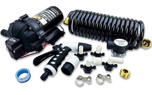 80PSI 7.5 GPM Marine Washdown Pump Kit - 12V Self-Priming Water Pump with Pressure Switch, High-Efficiency RV Fresh Water Pump for Boats, Yachts, Campers & Travel Trailers
