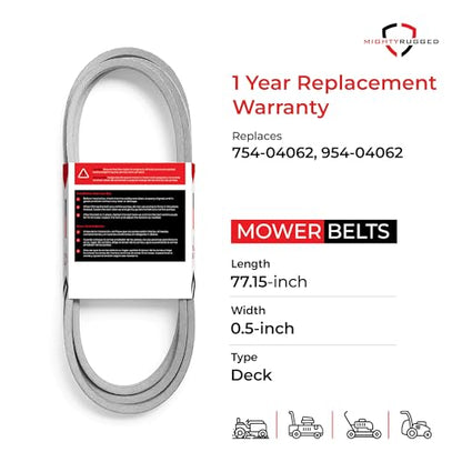 754-04062, 954-04062 Deck Belt Replacement for Cub Cadet, Length 77.5", Heavy-Duty, Durable, Aramid Cord Belt Fits Bolens 13AM761F065, Columbia 13AC77GF897, Huskee 13A276LF031, Cub Cadet 13AC762F055 - size: 77.5" x 1/2"