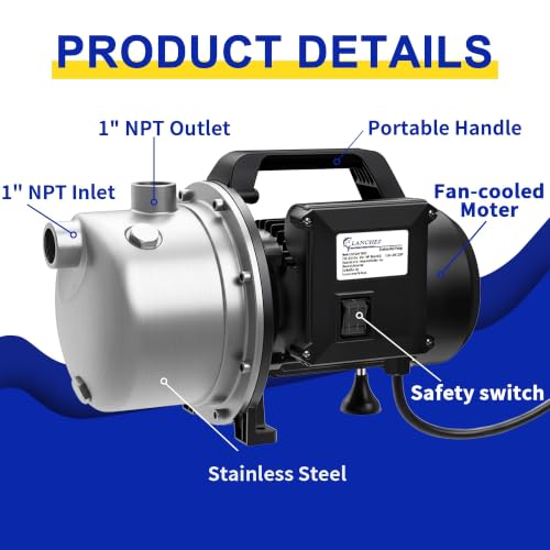 LANCHEZ 1 HP Shallow Well Pump, 1500 GPH Stainless Steel Garden Irrigation Pump, 115V Water Transfer Pump, Water Booster Jet Pump for Home Garden Lawn Farm, Jet black - color: Jet Black