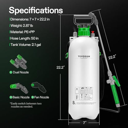 VIVOSUN 2.1 Gal/8L Pump Sprayer, Garden Water Sprayer - size: 2.1 gal