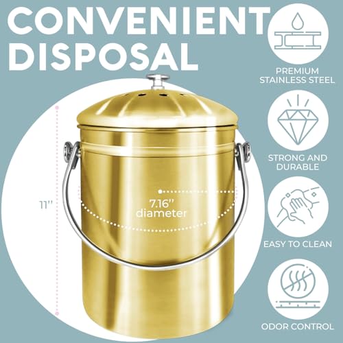 Epica Kitchen Compost Bin for Kicthen Countertops, 1.3 Galllon - Gold - color: Gold
