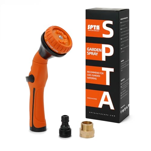 SPTA Hose Nozzle Heavy Duty, Metal Water Hose Sprayer for Garden, 8 Spray Patterns, High Pressure, Thumb Flow Control, On/Off Valve, Ideal for Outdoor Lawn & Plant Watering, Car & Pet Washing