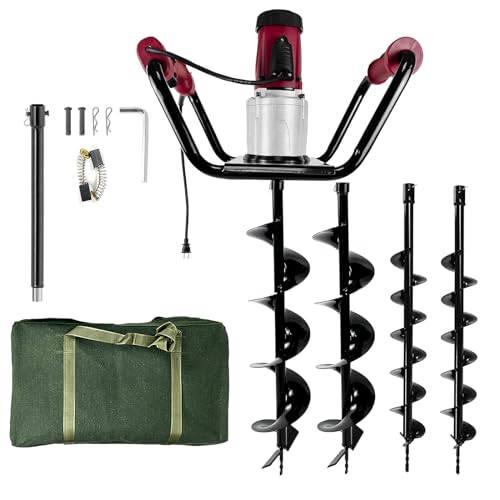 1500W Electric Post Hole Digger with Reverse, 2×6" & 2×4" Bits - color: Red, style: Reverse - 2×6"and 2×4" Auger Bits