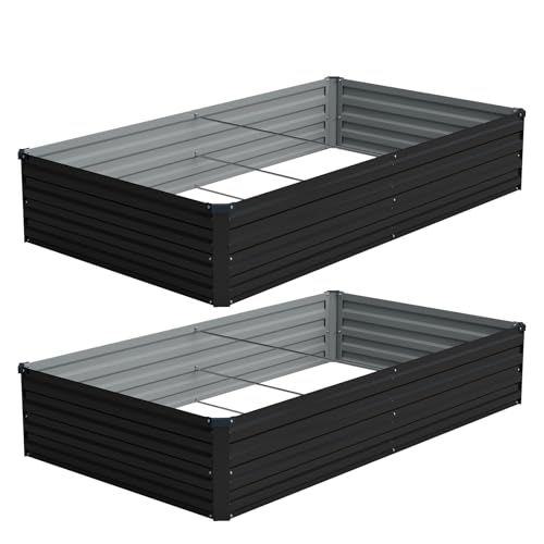 Vengarus 2PCS 8x4x1ft Galvanized Raised Garden Beds Kit,Planter Box Black - color: Black, size: 8x4x1FT(2PCS)