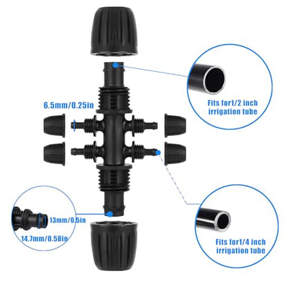 20 Pcs Barbed Tee 6-Way,1/2 to 1/4 Inch Tubing Irrigation Fittings | Locked Barbed Connectors,for (1/2'' ID x 0.60''-0.63'' OD) 16mm Drip Tubing,Anti-Drop Barbed Tee Connectors - size: 20 Pcs 1/2 to 1/4 Inch Locked Barbed 6-Way