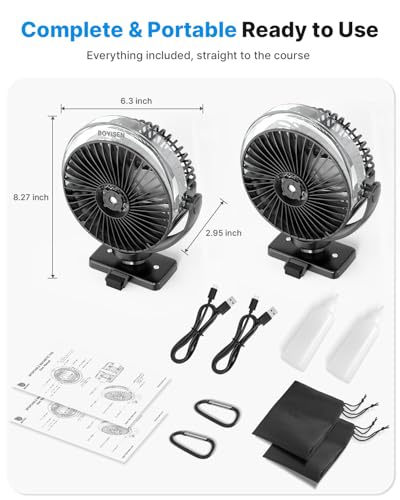 BOYISEN 2-Pack Magnetic Golf Cart Fan with Mister 2x Magnets & Secure Strap