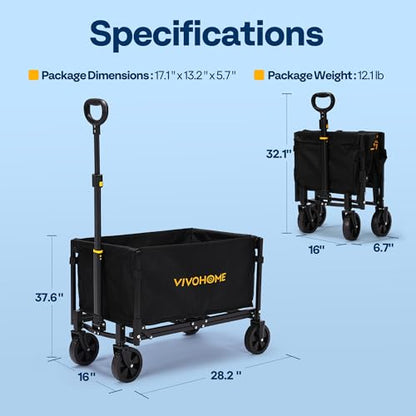 VIVOHOME Collapsible Wagon Cart Lightweight Portable Folding Utility Wagons with All-Terrain Wheels for Grocery Sports Garden Shopping Camping - size: 100L