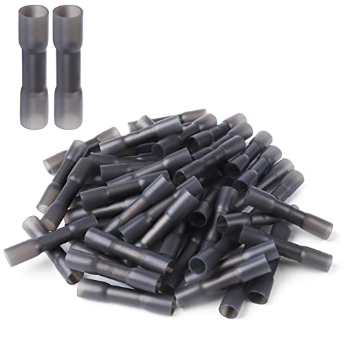 250PCS Heat Shrink Butt Wire Connectors 14-12 AWG, Insulated Waterproof Electrical Wire Connectors Automotive Marine Grade Wire Crimp Terminals Butt Splices, Ideal for Boat, Truck, Black - size: 14-12 AWG - Black 250 PCS