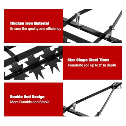 32"" Tow Behind Spike Aerator, Tractor Lawn Aerator with 8 Steel Spike Disks, Soil Mower Hitch, Lawn Soil Penetrator with Extra-Wide Tow Bar for Farm, Planting (Black, 32 in) - style: Tungsten Alloy