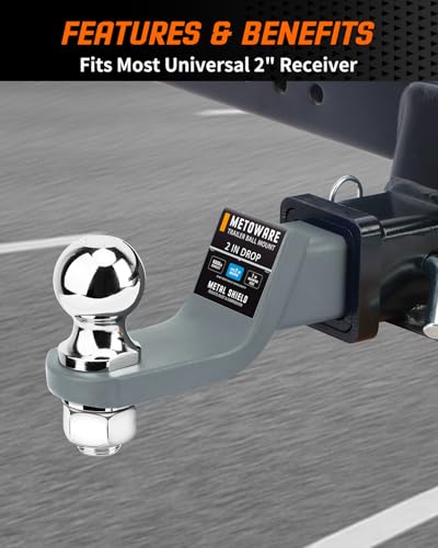 METOWARE Trailer Hitch Ball Mount 2" Drop Fits 2" Receiver, 6000Lbs GTW - color: Gray, size: 2" Drop