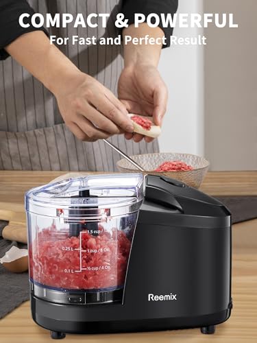 Reemix 1.5-Cup Electric Food Chopper, 100W Mini Food Processor Meat Grinder - color: Black
