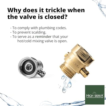 High Sierra® - All Lead-Free Brass Trickle Valve For Shower Heads. For Pause & Pressure Control. Easy To Push Button Reduces The Flow of Water or Shuts It Off to Just a Trickle - Polished Brass - color: Polished Brass