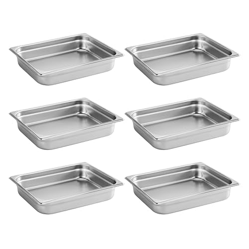 New Star Foodservice 1/2 Size Stainless Steel Steam Table Pan, 12.8 x 10.5 x 2.5 Inches, 18/8 Stainless Steel, 24 Gauge, NSF Certified (Set of 6) - size: 1/2, style: 2.5" Deep