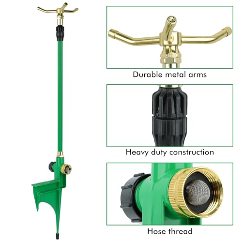 RESTMO 2 Pack 3-Arm Sprinklers for Yard with Adjustable Telescoping Base - size: 2 Pack
