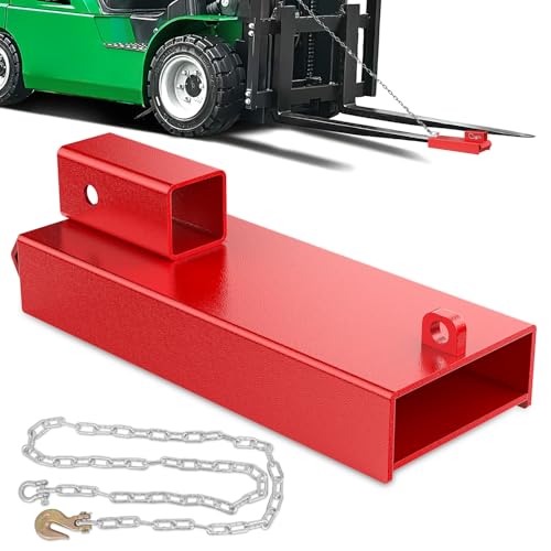 Nilight Forklift Trailer Hitch Attachment Fits 2" Receiver | Clamp on Pallet Fork Trailer Towing Adapter with Safety Chain & Hook Red - color: Forklift Trailer Hitch 5.5in width